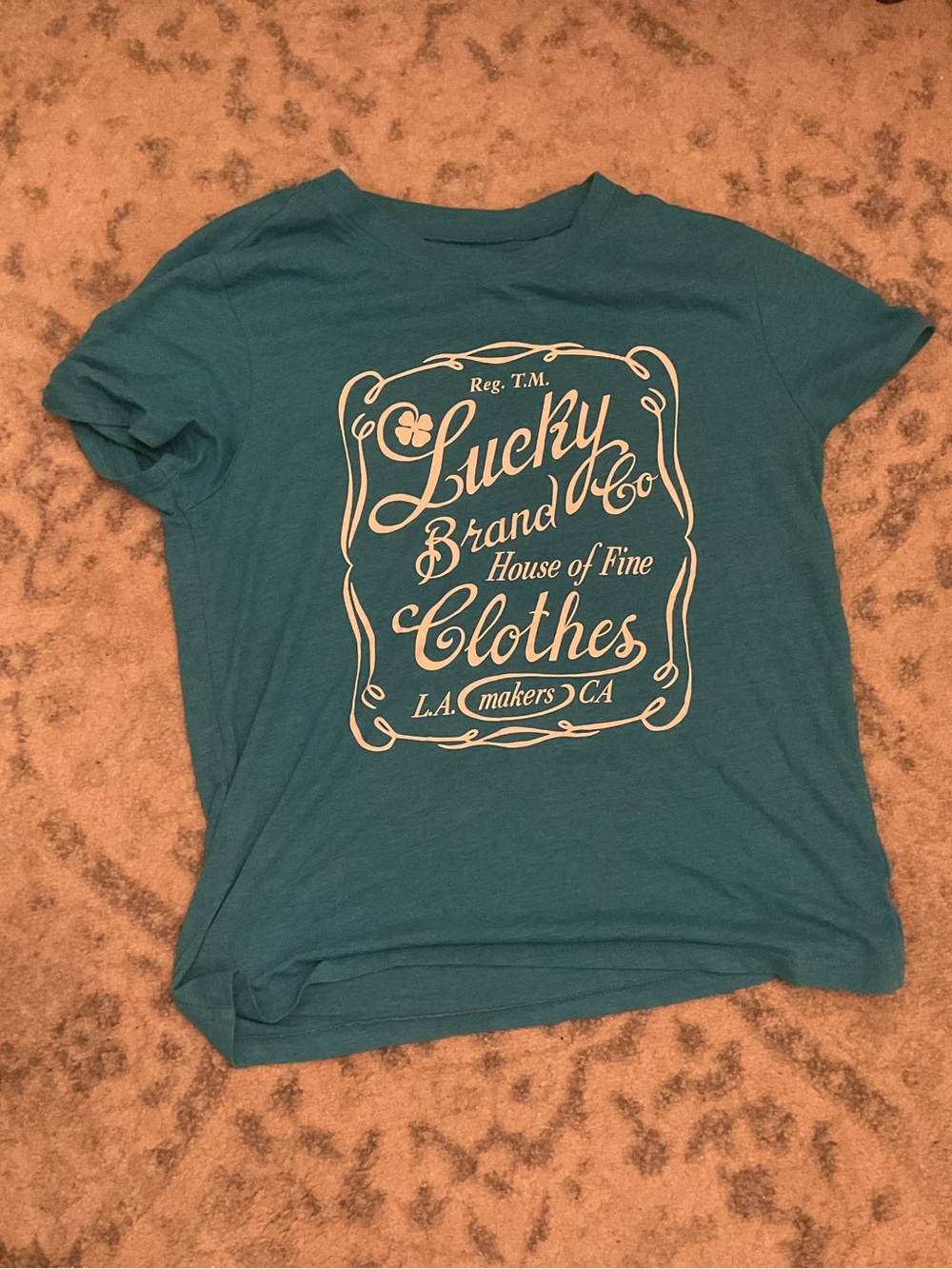 teal short-sleeve graphic t-shirt from Lucky Brand featuring size small